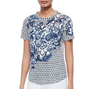 Bergdorf Goodman Rebecca Taylor English Paisley Print Tee Linen crew neck size S